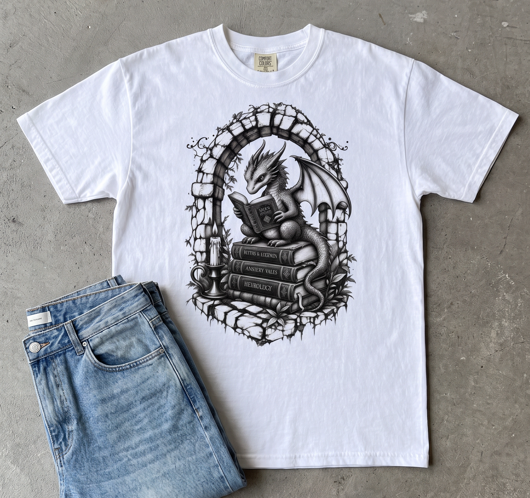 Dragon Reader Dark Academia Fantasy Tee